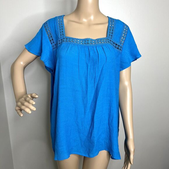 Counterparts Blue Lace Ruffle Short Sleeve Top - Picture 1 of 8